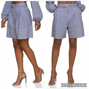 Avec Les Filles Gingham Belted Coastal Grandma Linen Blend Bermuda Shorts Size 8